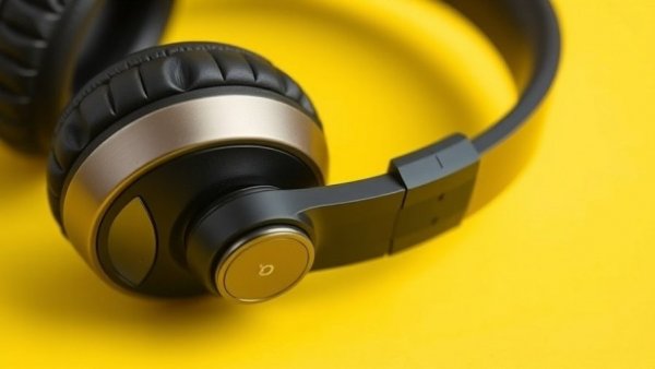 Close-up of sleek open-ear headphones on a yellow background.