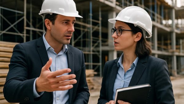 Eutiner Festspiele Absage 2026 discussion with hard hats at construction site.