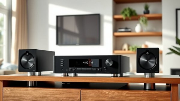 Modern Primare Allt-i-Ett All-in-One HiFi System on wooden cabinet.
