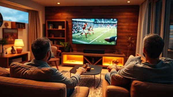 Man enjoying sports on a 100 Hz TV in a cozy living room, 2026.
