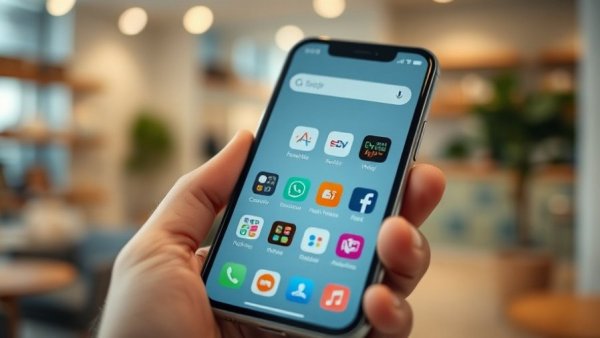 Supermarkt-Apps on a smartphone with various store logos.