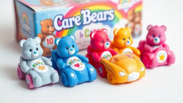 Majorette Care Bears Spielzeug featuring colorful toy cars with vibrant packaging.