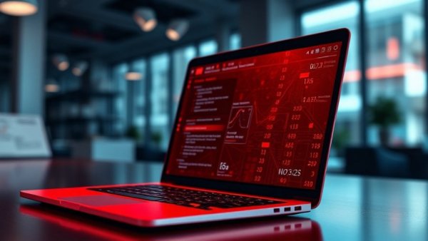Cyber Sicherheit zwischen Großbritannien und China: Laptop mit rotem Bildschirm symbolisiert digitale Sicherheit