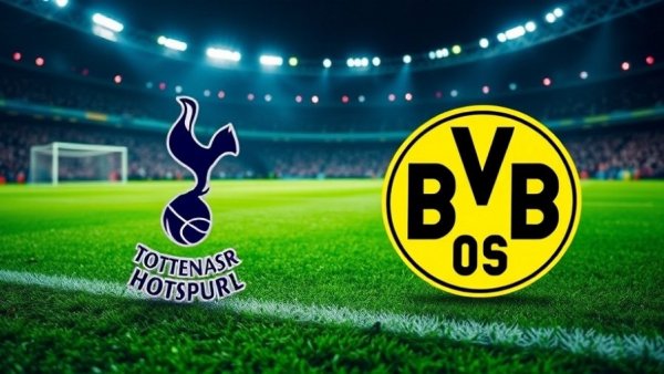Tottenham gegen Borussia Dortmund kostenlos live streamen, match logos on vibrant field.