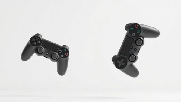 Ningtendo PXBOX 5 controllers floating on a white background.