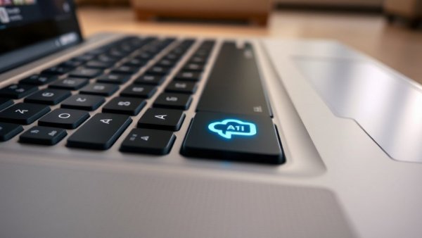 Close-up of laptop keyboard with AI feature key for Windows 11 Copilot Funktionen.