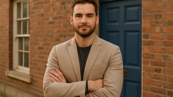 Migranten aus Ghana auf Sylt vor einem Gebäude