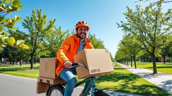 Lastenrad für Unternehmen, man riding a cargo bike in park