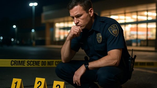 Sicherheit auf dem Discounterparkplatz: Police examining parking lot scene