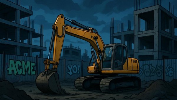 Hamburgs Bauskandal: Wohnungskäufer verlieren - idle excavator in unfinished site.