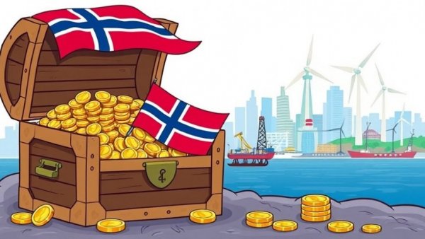 Illustration of Norwegischer Pensionsfonds nachbauen concept with economic symbols.