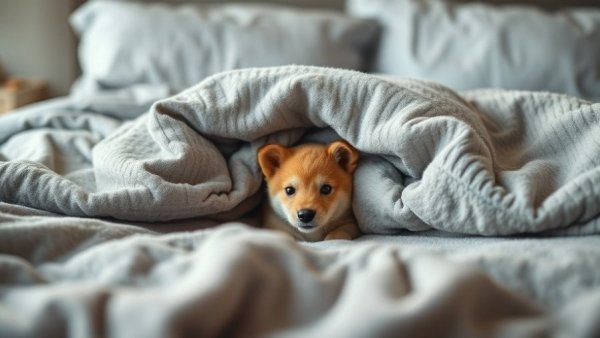 Hidden paws under blankets, cozy home setting, related to NOOTS-Staatsvertrag Datenschutz.