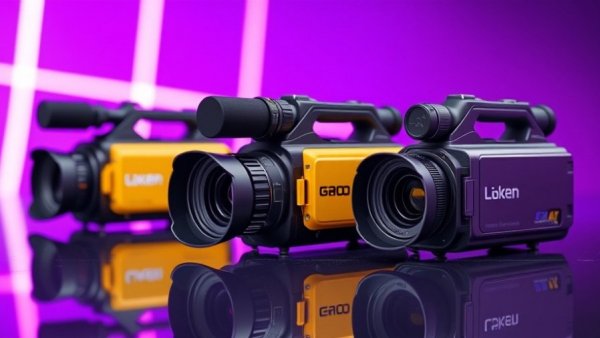 Camcorder Vergleich 2026: Modern camcorders in futuristic setting.