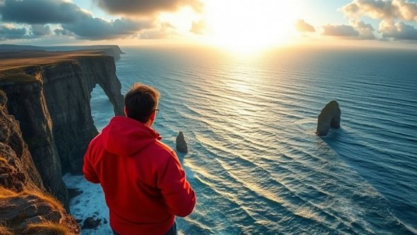 Man capturing ocean view for Foto-Workflow optimieren.
