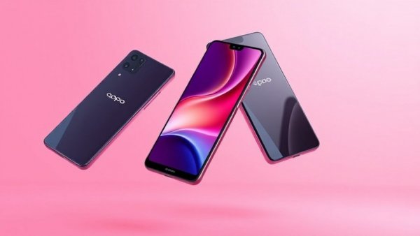Sleek Oppo smartphones showcased on a pink background.