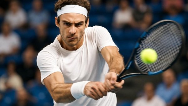 Alexander Zverev at Australian Open, intense backhand shot.