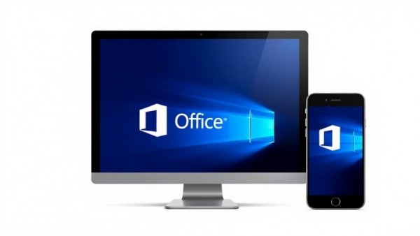 Microsoft Office logo displayed on multiple devices, illustrating platform security.