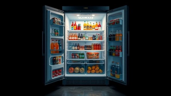Open Xiaomi Mijia Cross Door 502L refrigerator showcasing interior storage.