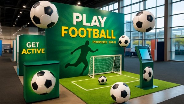 Iden auf der Spielwarenmesse 2026 football-themed exhibition display.