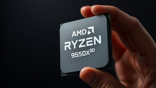 AMD Ryzen 7 9850X3D CPU close-up held in hand.