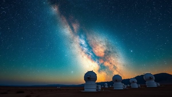 Milky Way over Atacama Desert observatories, stargazing at night.