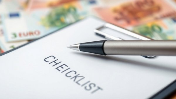 Checklist with Euro notes, pen on clipboard, Bargeld Zahlungen 3000 Euro EU Anonymität