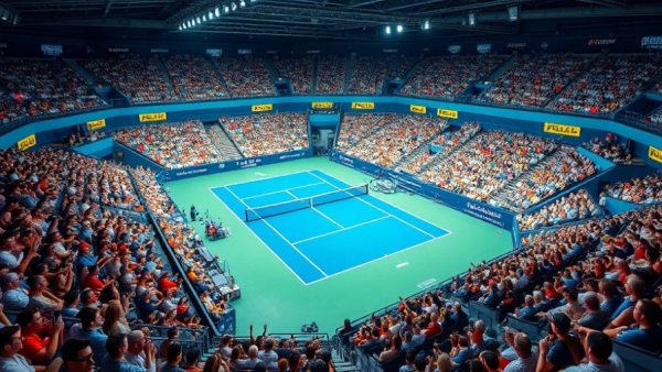 Dynamic tennis match at the Australian Open semifinals, 2026.