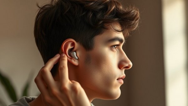 Man testing Huawei FreeClip 2 earbuds experience indoors.