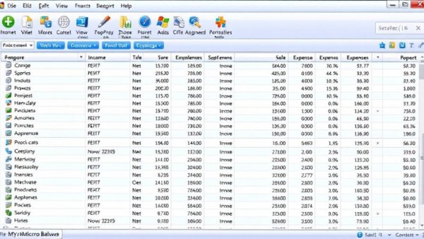 MyMicroBalance software interface for managing finances showing income and expenses.