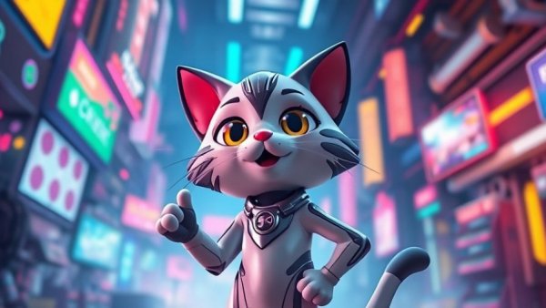 Net.Attack Spiel artwork featuring a futuristic cat in a digital world.