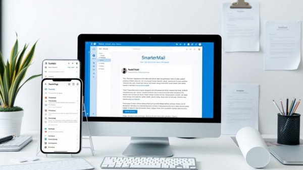 SmarterMail interface displaying emails on phone and desktop, highlighting potential security issues.