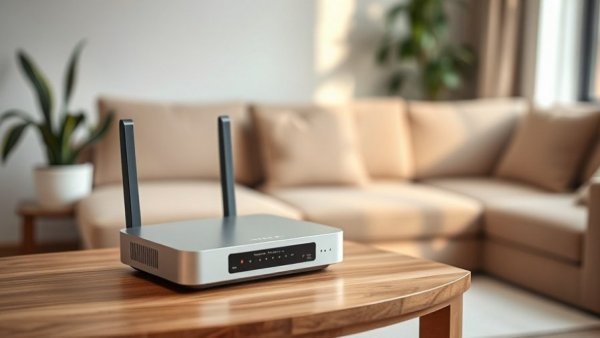 FRITZ!Box 4630 Wi-Fi-7-Router für Glasfaseranschlüsse on table in cozy room.