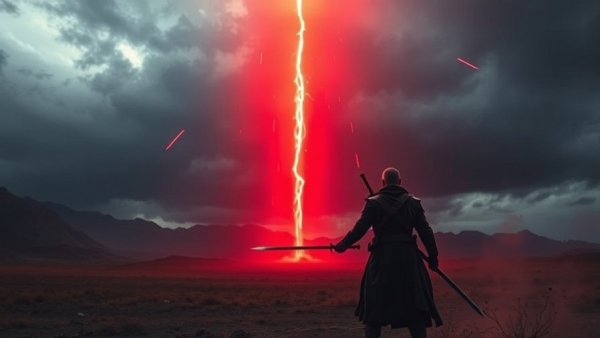 Nioh 3 dramatic warrior scene with red energy beam