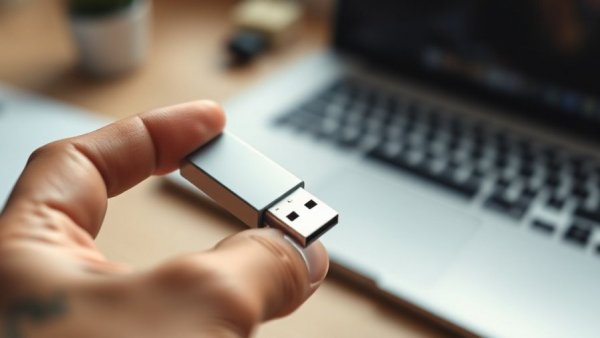 Alternativen zum USB-Stick: Hand with USB stick near laptop