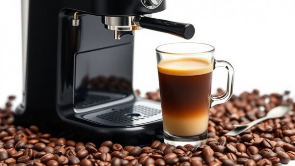 Sleek Kaffeevollautomat Tchibo Esperto Mini with espresso on coffee beans.