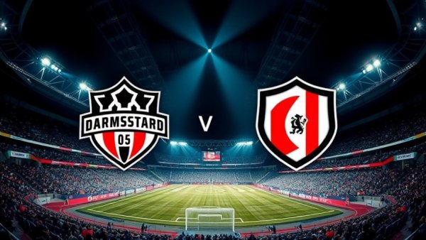 Darmstadt vs. Kaiserslautern free-TV poster, team logos in stadium.