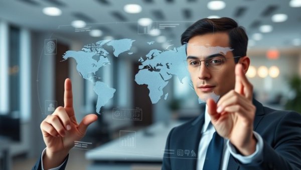 Business professional using digital interface representing digitale Souveränität.