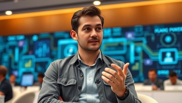 Tech conference speaker discussing KI-Chatbots Datenschutz in casual attire.