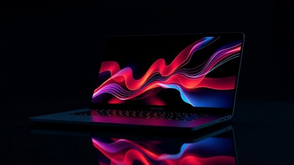 Futuristic laptop with glowing abstract screen during MediaMarkt Apple Week Rabatte.