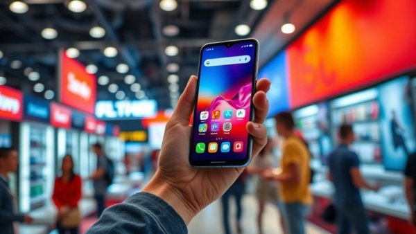 Galaxy S26 Ultra displayed in tech store environment.