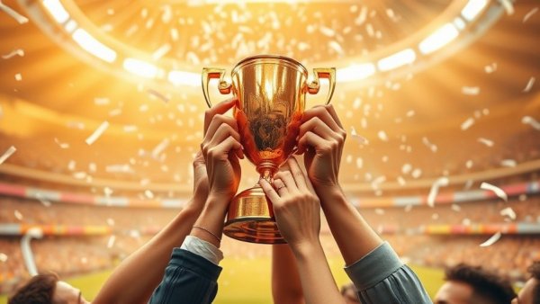 Victory celebration with golden trophy at DFB-Pokal Viertelfinale.