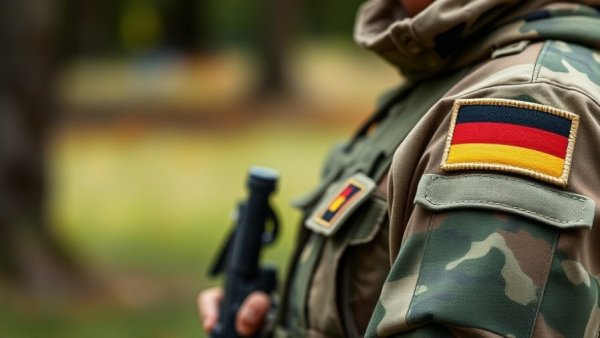 German military uniforms, focus on flag patches, blurred background