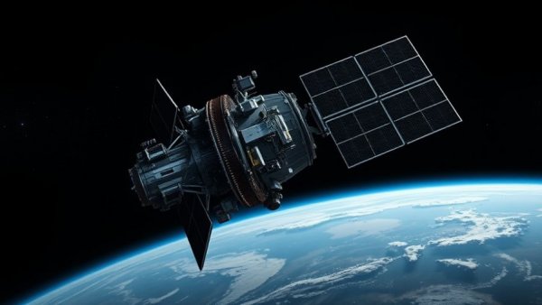 NASA Weltraumteleskop Swift in space above Earth with solar panels.