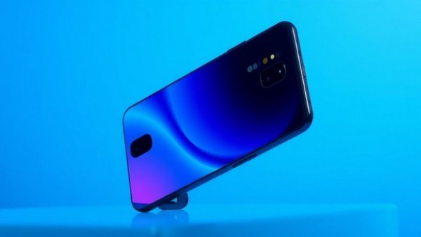 Samsung Galaxy A17 5G front and back view in a blue background.