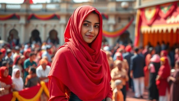 Confident woman in red headscarf at public event, Internetsperren in Afrika.