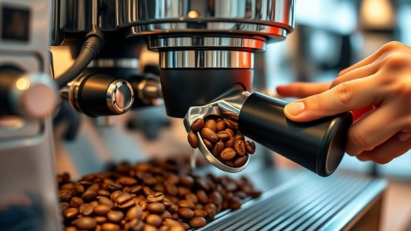 Optimierung Ihres Kaffeevollautomaten: Detaillierte Nahaufnahmen von Kaffeebohnen und Maschineneinstellungen.