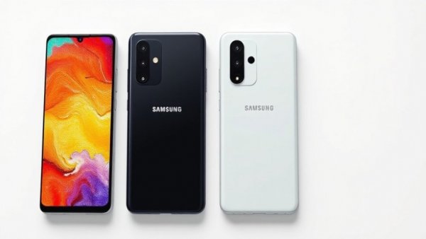 Samsung Galaxy A07 5G smartphones front and back views on white background.