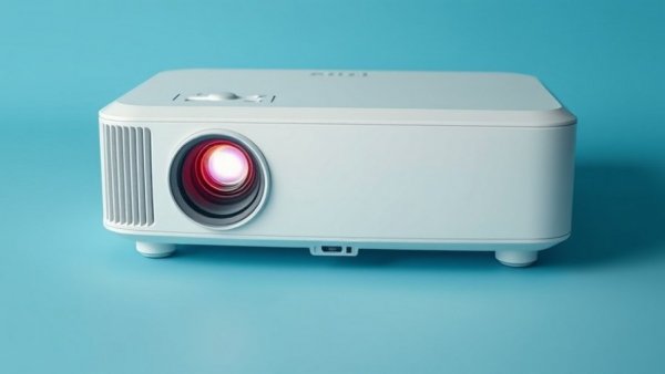 Sleek white projector with glowing lens - Wielio Full-HD-Beamer Angebot