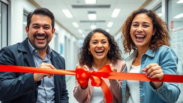 Ribbon cutting at Quantum Lab opening, celebrating Quanten-Teleportation.