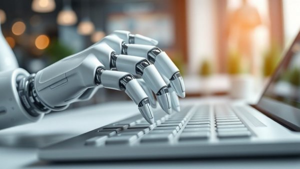 KI-Agenten Sicherheitsrisiken: Roboterhand tippt auf Tastatur